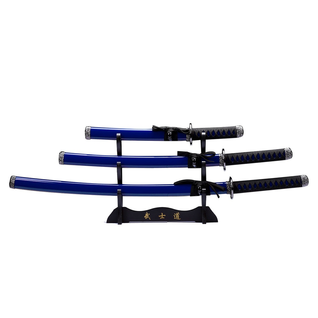 3Pcs Samurai Sword Set with Stand - Katana, Wakizashi and Tanto