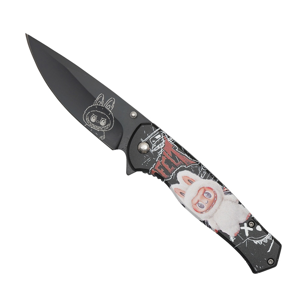 Street Monster Labubu Pop-Art Assisted Knife - Black Steel