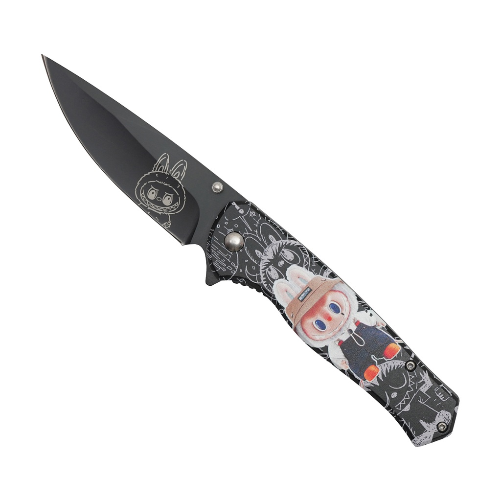 Street Monster Labubu Pop-Art Assisted Opening Knife - Black Steel