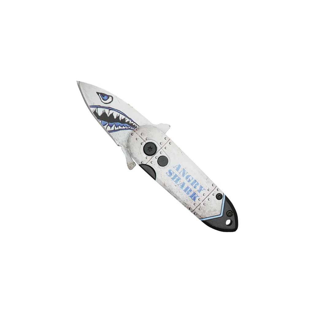 Angry Shark Nose-Art Push Button Knife - White Bomb