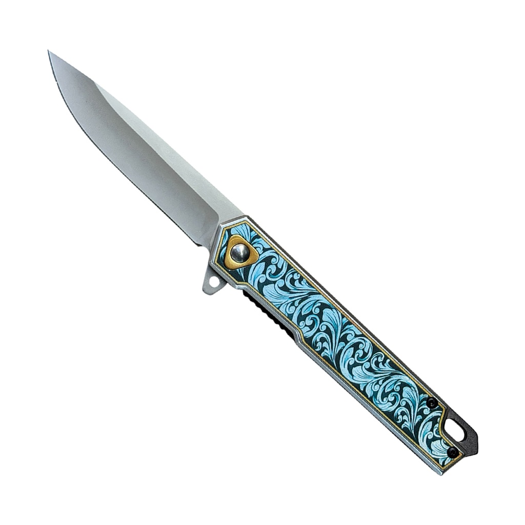 Blue Florist Gentleman Spring Assisted Knife - Floral Stainless