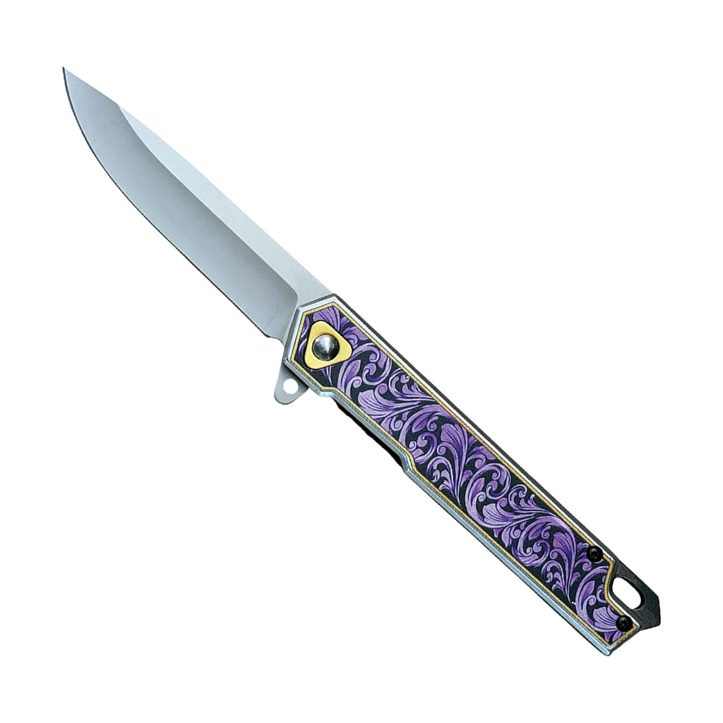Floral Velocity Spring-Assisted EDC Knife - Purple Stainless