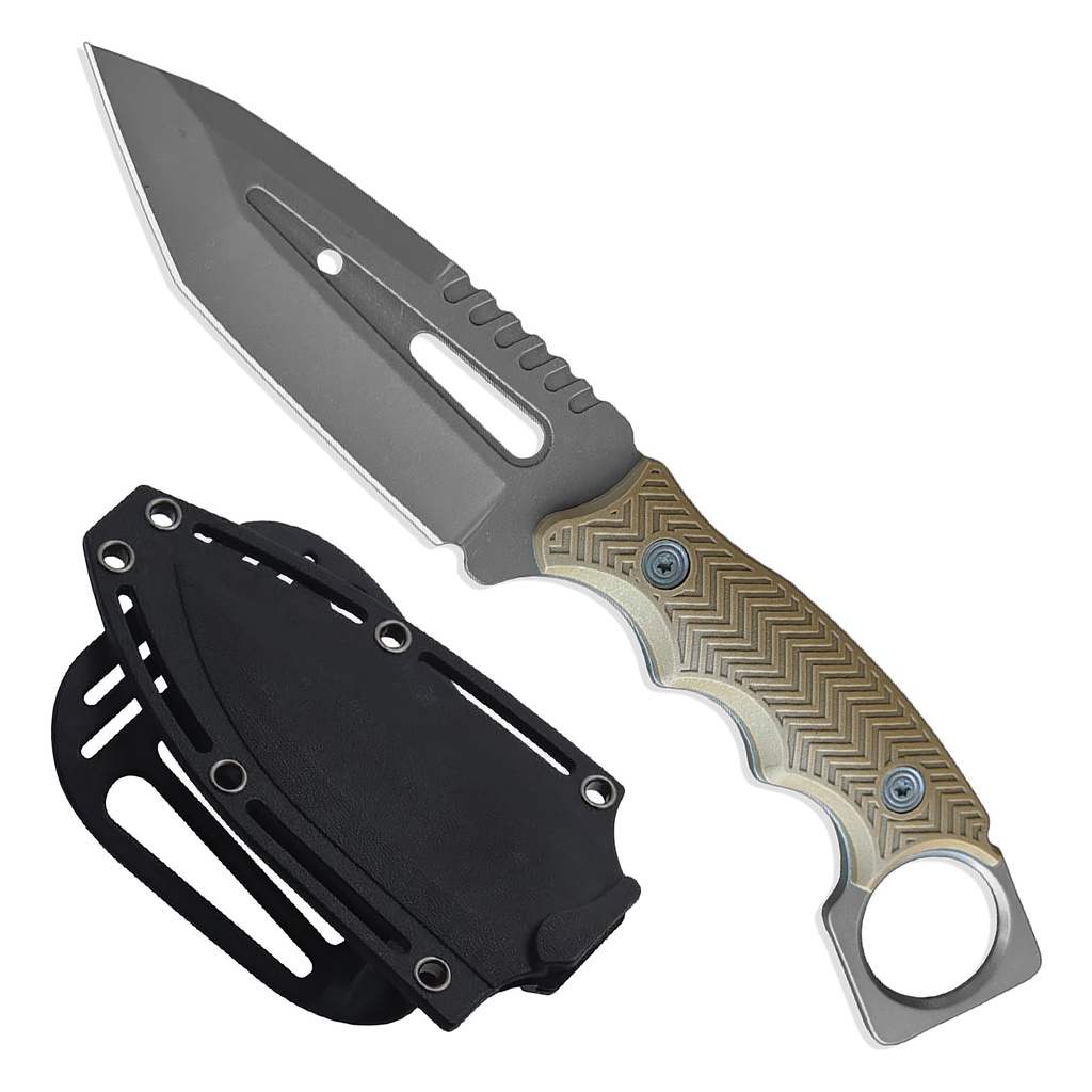 Ringlock Cleaver Tactical Fixed Blade Knife - Tan Nylon