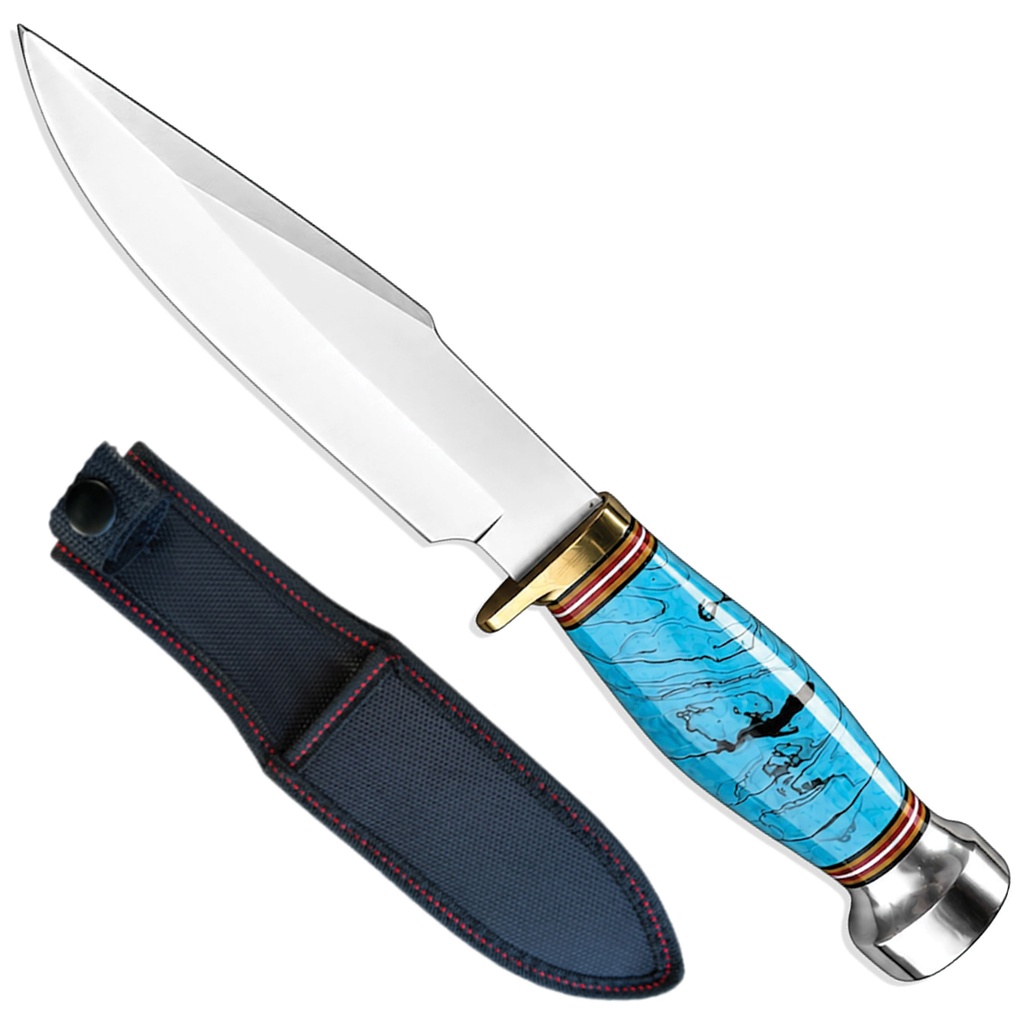 Turquoise Rangefinder Hunting Knife - Faux Gemstone Blue