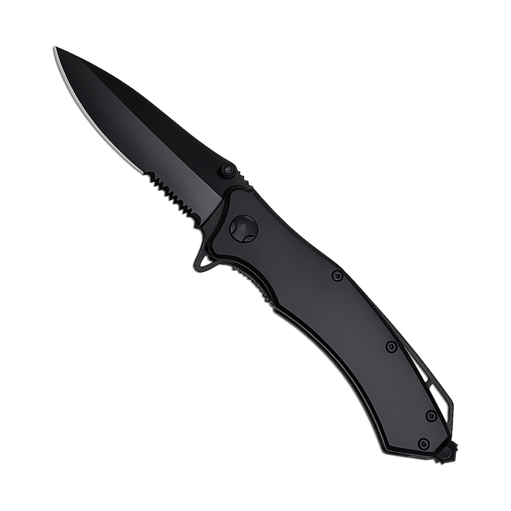 Midnight Breach Spring-Assisted Tactical Knife - Black Steel