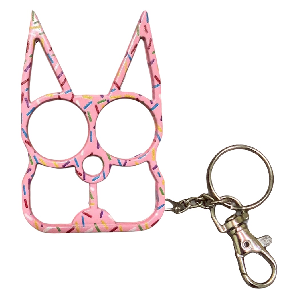 Playful Guardian Cat Self Defense Keychain - Pink Leopard