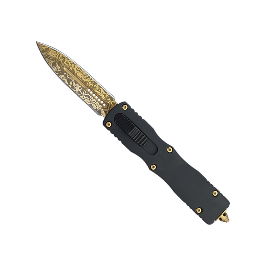 Golden Current Front-Switch OTF Knife - Gold Damascus