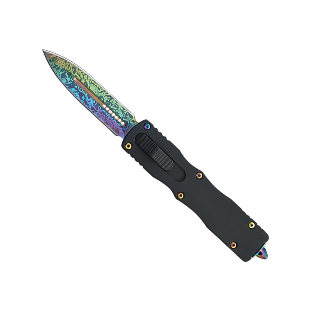 Prism Pulse Front-Switch OTF Knife - Rainbow Damascus