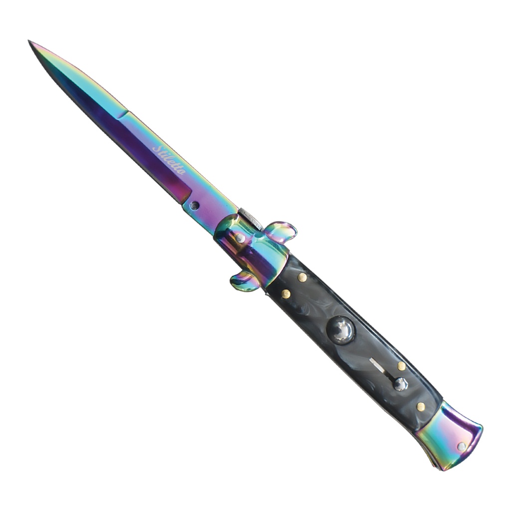 Aurora-Edge Godfather-Style Stiletto Switchblade - Black Handle