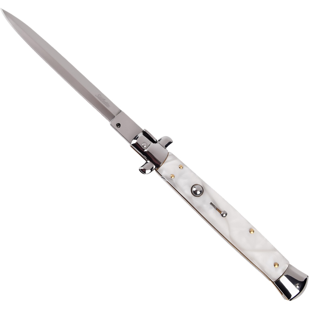 Marble Don XL Quick-Deploy Stiletto Switchblade - White Marble