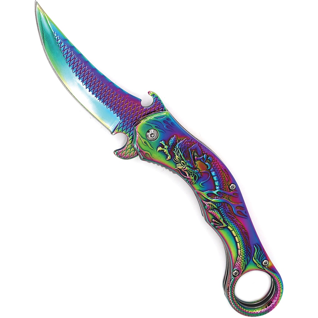 Dragon Tempest Assisted Opening Knife - Rainbow Steel