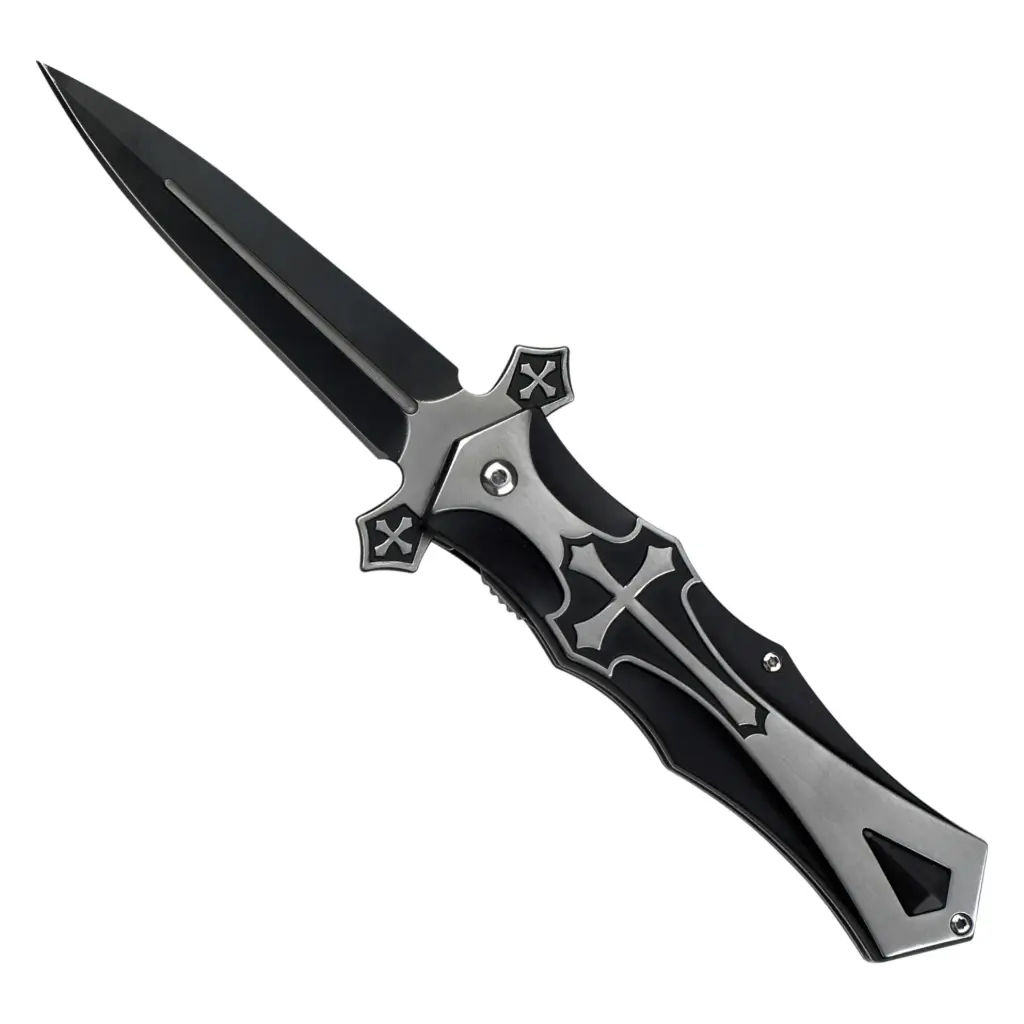 Night Responder Cross Spring-Assisted Folding Knife - Black Aluminum