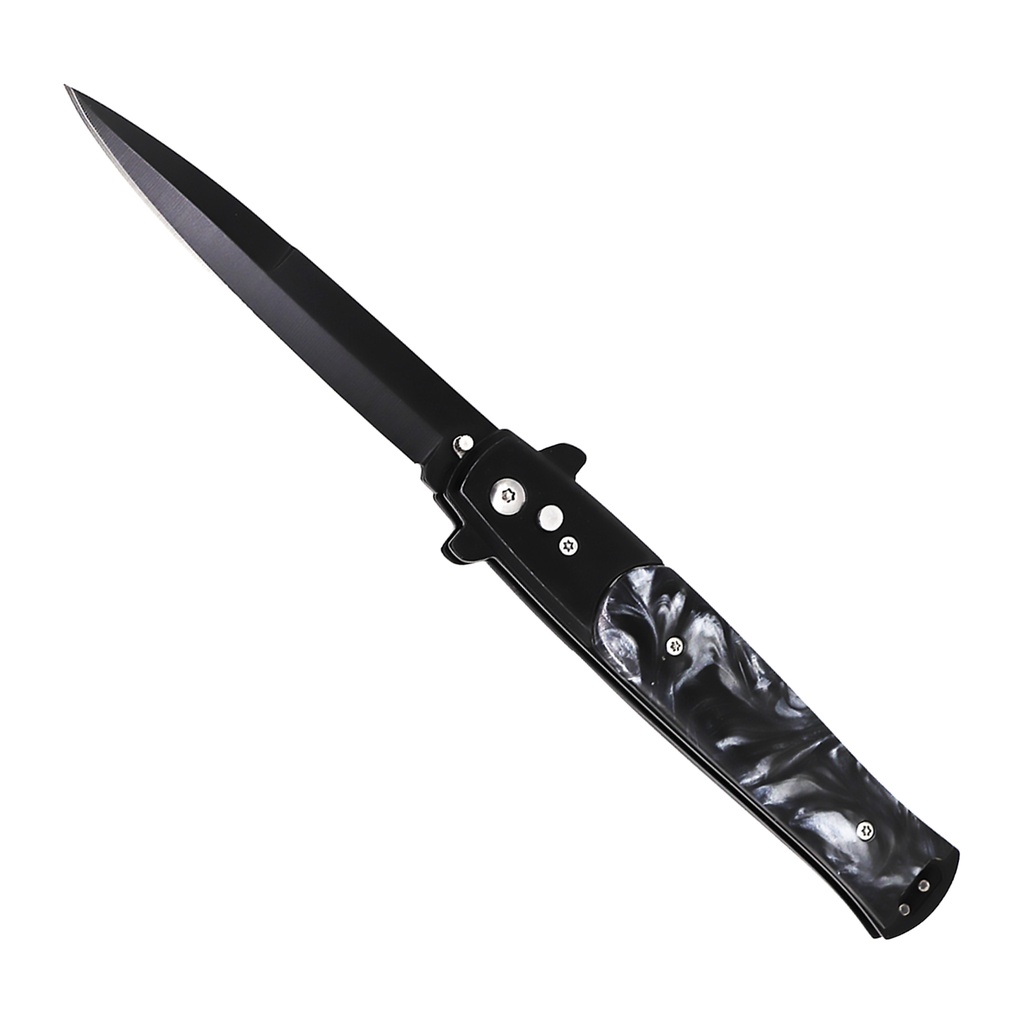 Obsidian Vein Gentleman’s Stiletto Automatic Knife - Black Marble