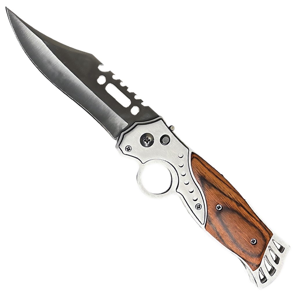 Night Trail Beacon Automatic Knife - Wood Inlay Silver