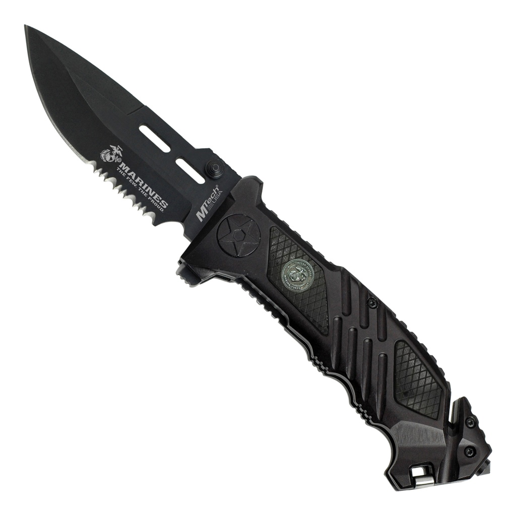 Marine Crest Rapid‑Rescue Spring Assisted Knife - Black Pakkawood