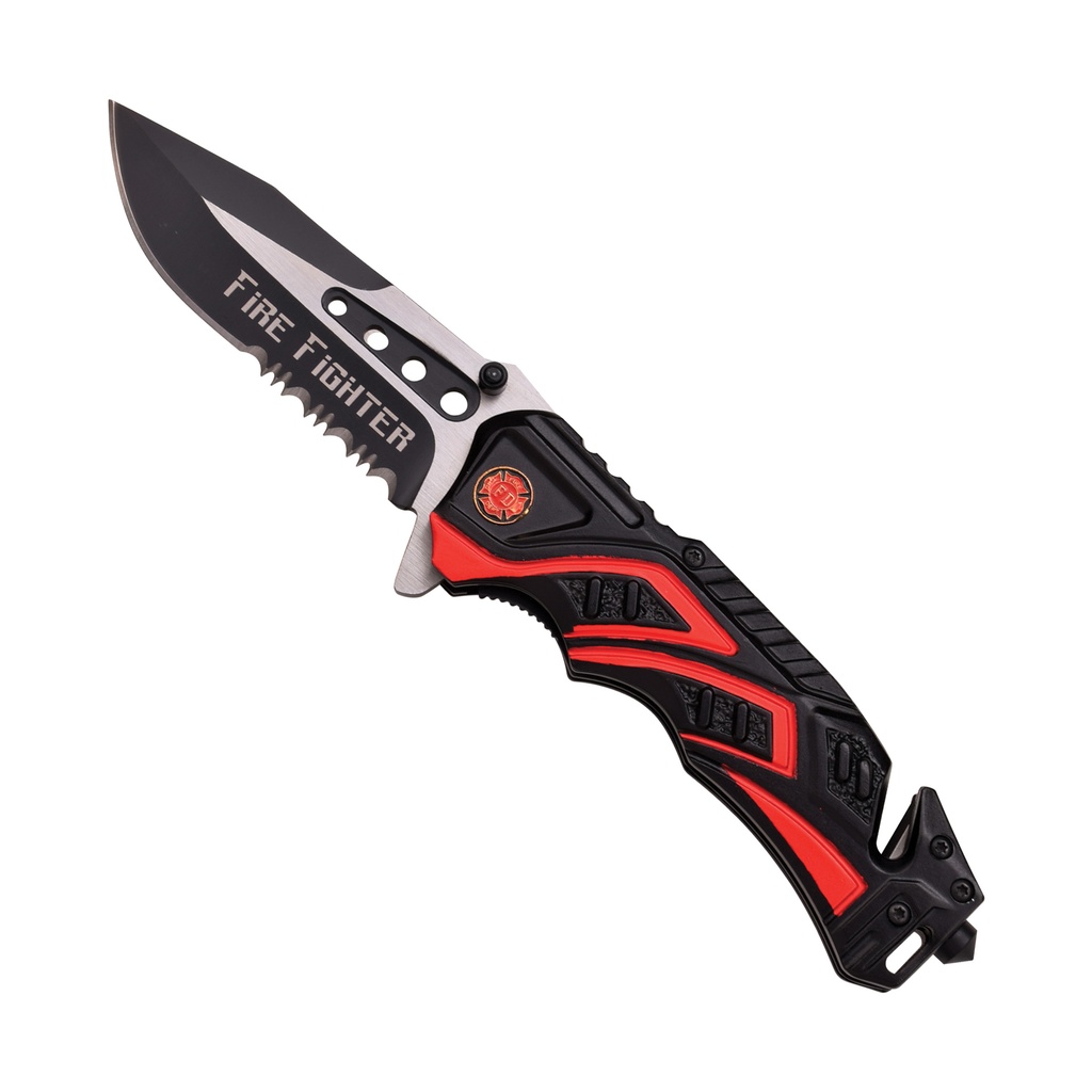 Engine Company Quick-Deploy Spring Assisted Rescue Knife - Two-Tone Aluminum