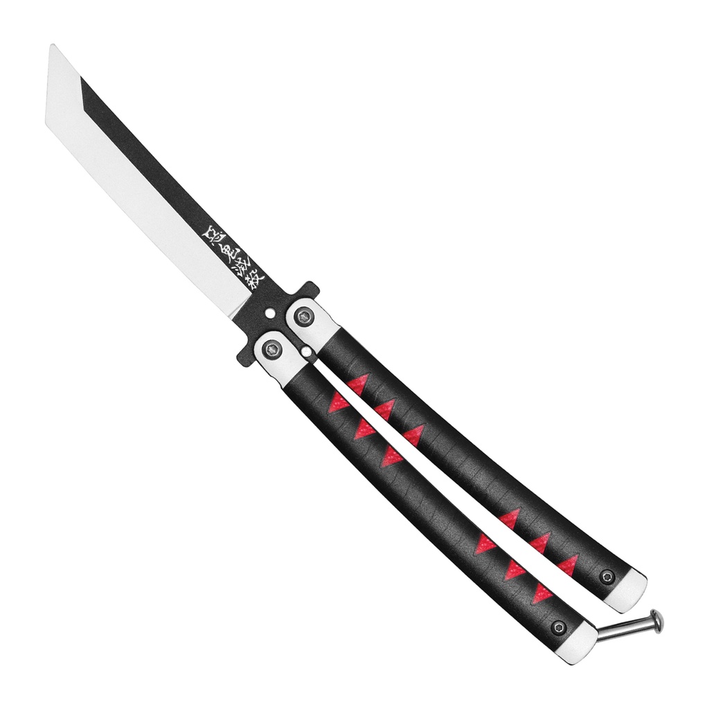 Tanjiro Resolve Smooth-Action Butterfly Trainer Knife - Black & Red Aluminum