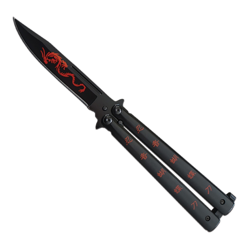 Red Dragon Flip-Balanced Butterfly Knife - Matte Black Steel