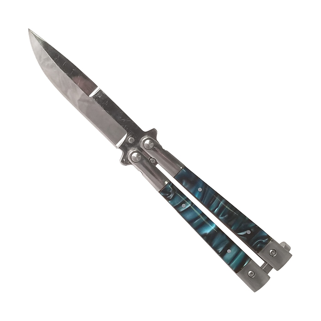 Blue Pearl Mirage Smooth-Flipping Butterfly Knife - Mirror Finish