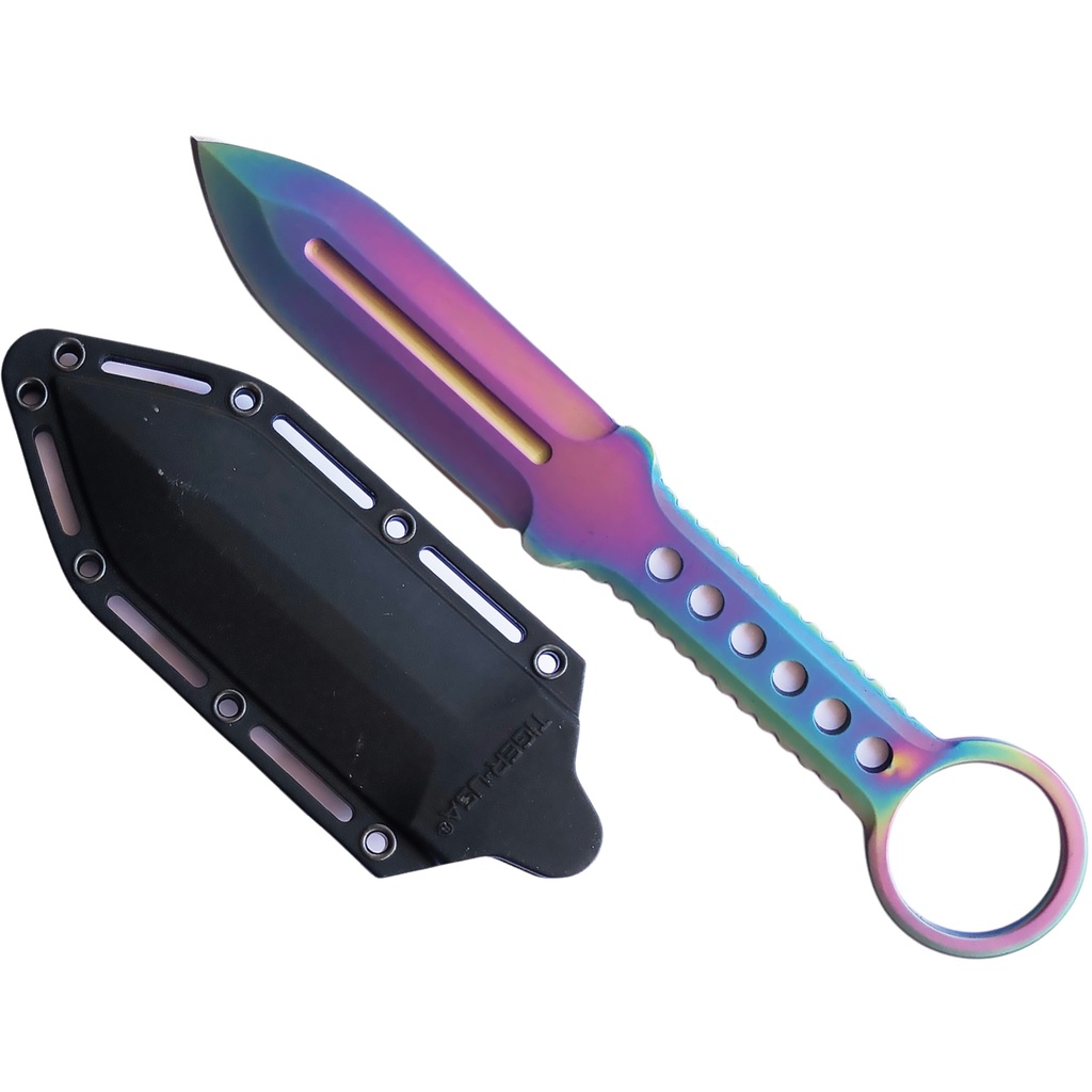 Spectral Strike Ring-Pommel Boot Knife - Rainbow Steel