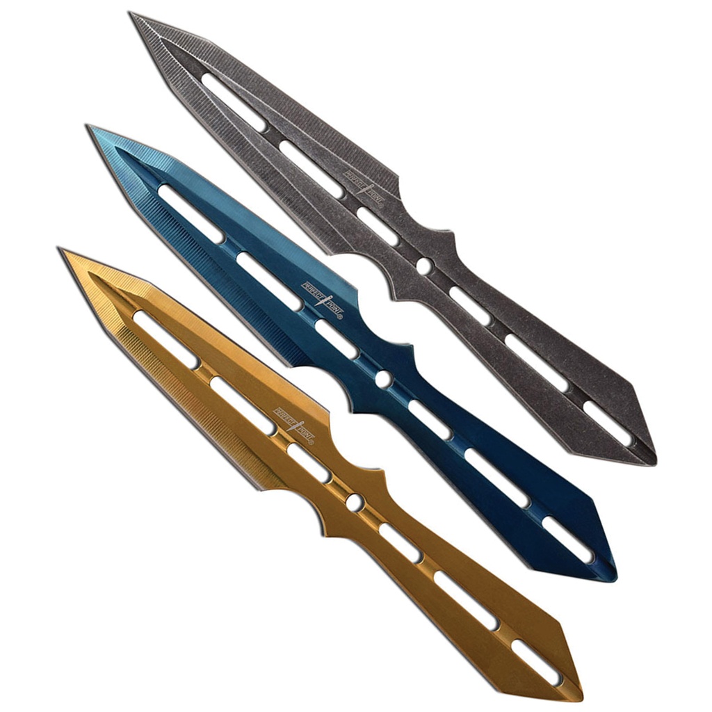 Tri-Tone Vector Balanced Throwing Knife Set - Stonewash/Blue/Gold