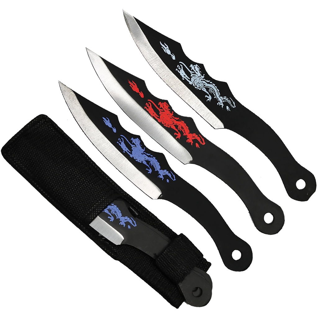 Tri-Dragon Flight Balanced Throwing Knife Set - Red White Blue