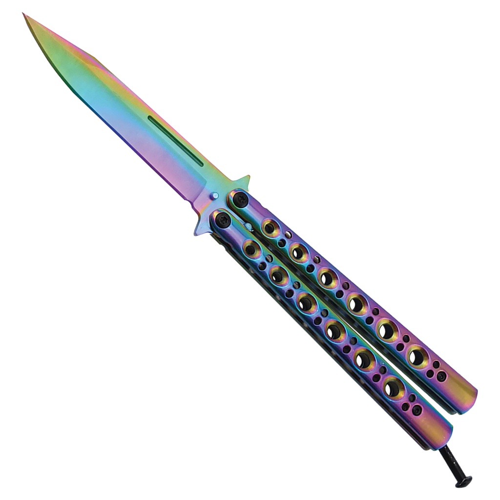 AeroSix Flight-Balanced Balisong Knife - Rainbow Steel