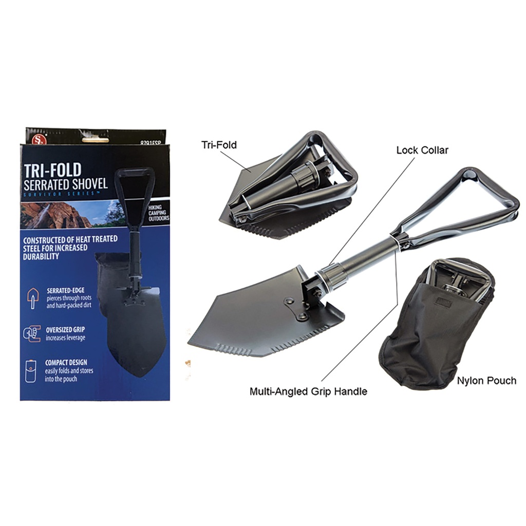 Blackout Tri-Lock Folding Entrenching Tool - Black Steel
