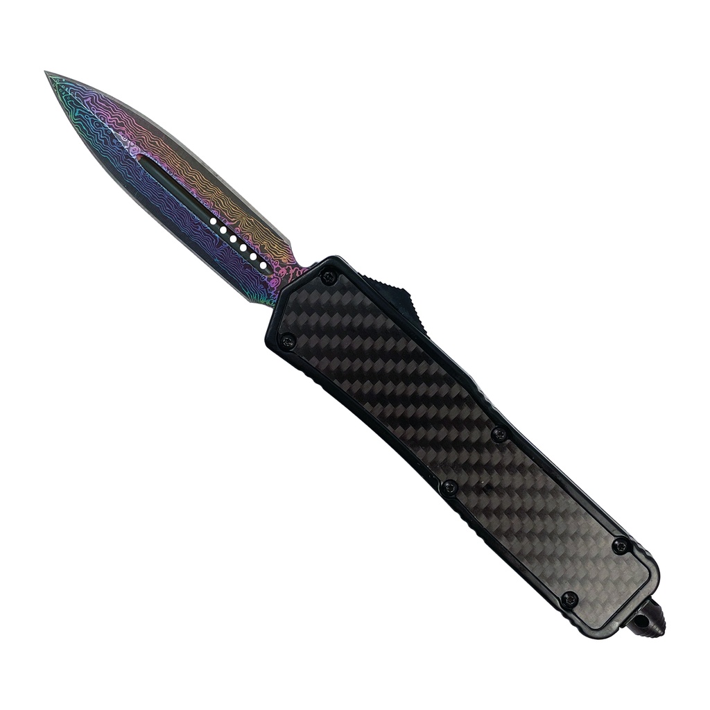 Prism Weave Double-Action OTF Knife - Carbon Fiber Rainbow