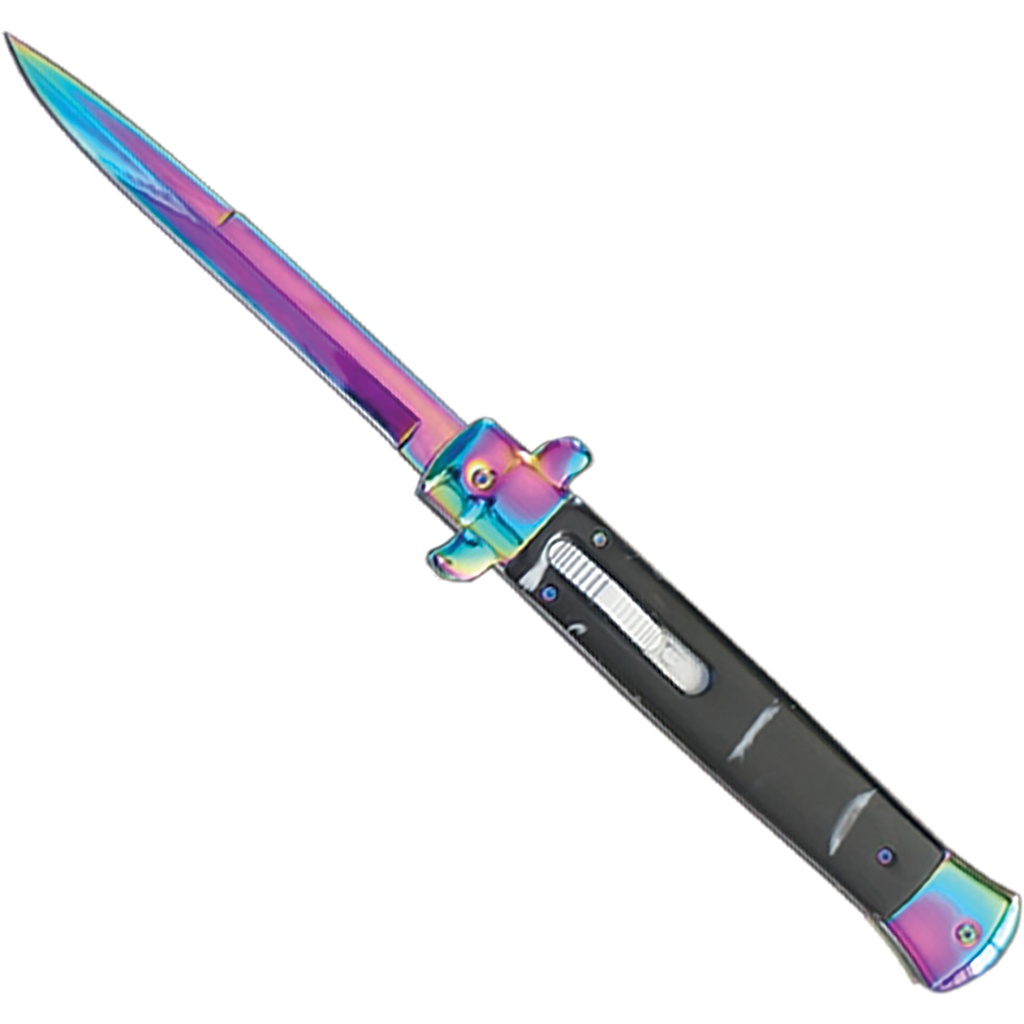 Milano Spectrum Quick-Deploy Stiletto OTF Knife - Black Rainbow