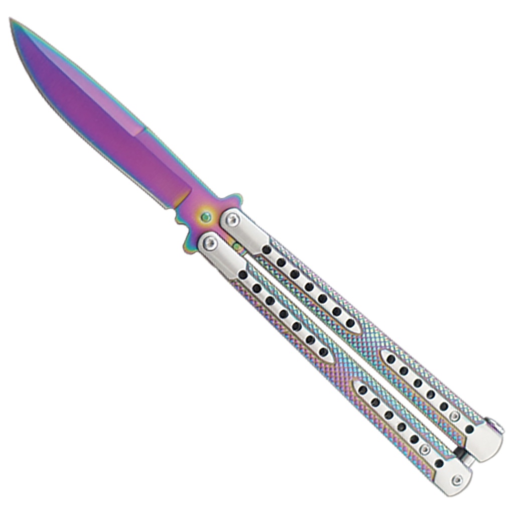 Prism-Lock Two-Tone Butterfly Knife - Rainbow Titanium