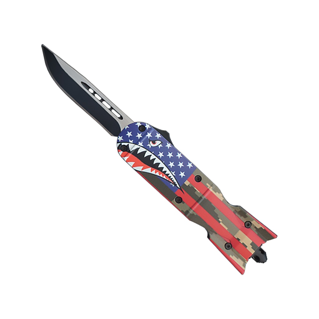Bombs Away Shark-Mouth Automatic OTF Knife - Black Blade