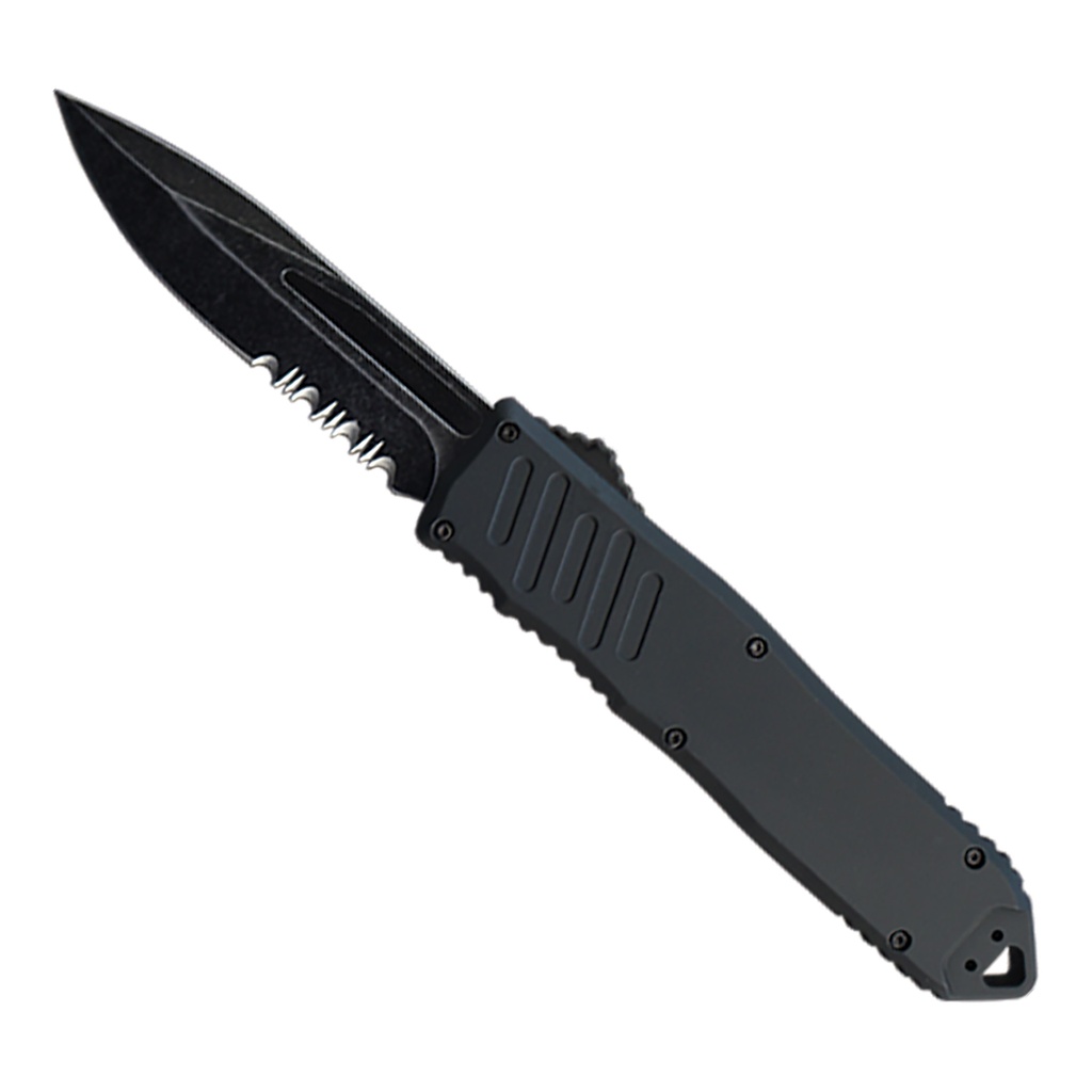 Stealth Stonewash Serration + Rapid-Deploy OTF Knife - Black Aluminum