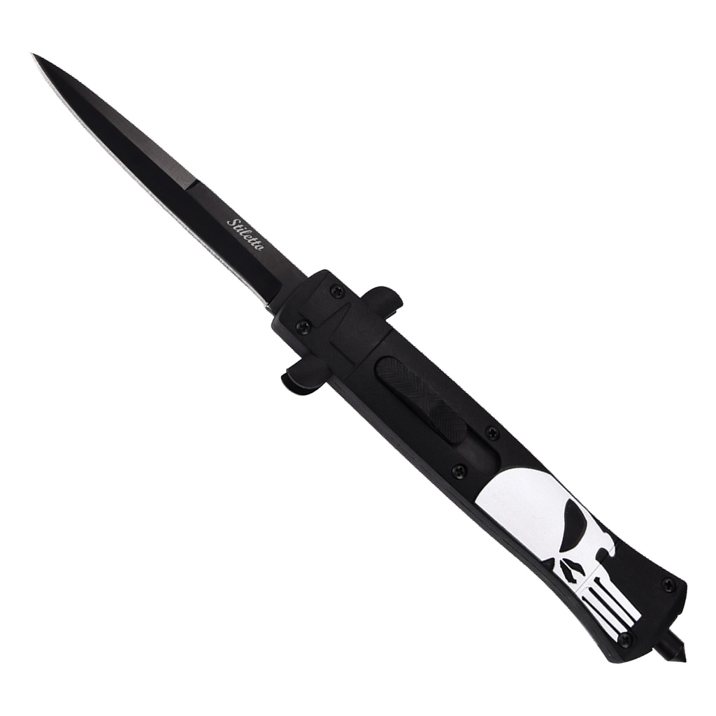 Skull Sentinel Quick-Deploy OTF Knife - Black Blade