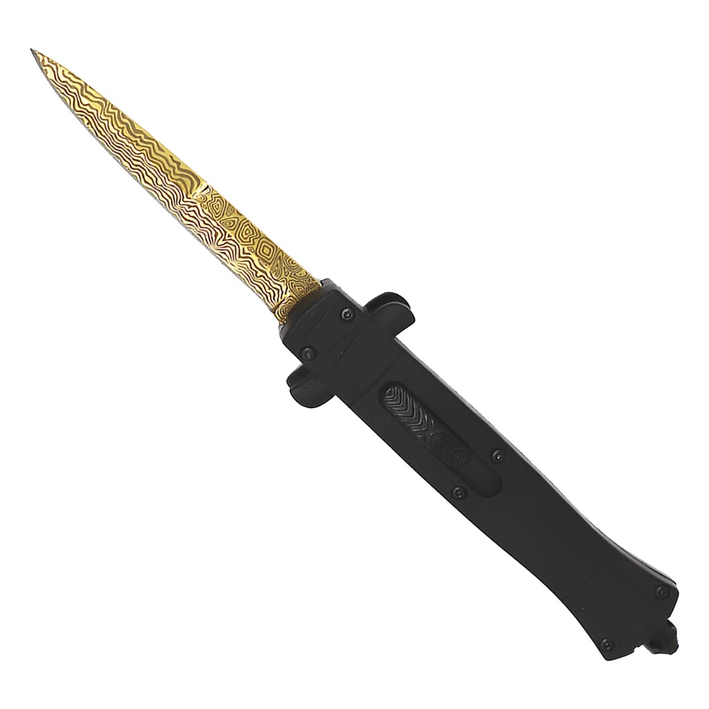 Gilded Viper Rapid-Deploy Stiletto OTF Knife - Gold Damascus