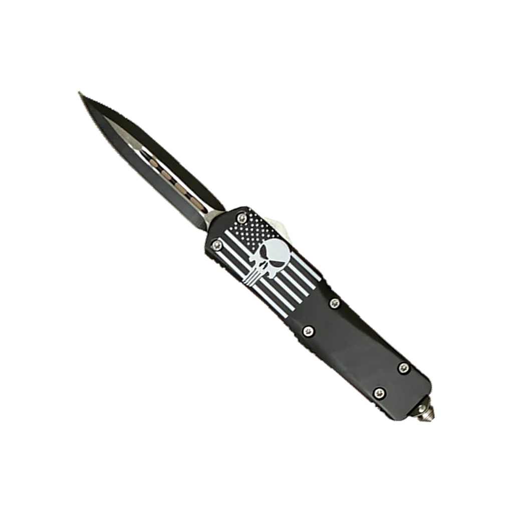 Covert Patriot Punisher-Flag OTF Knife - Matte Black Aluminum