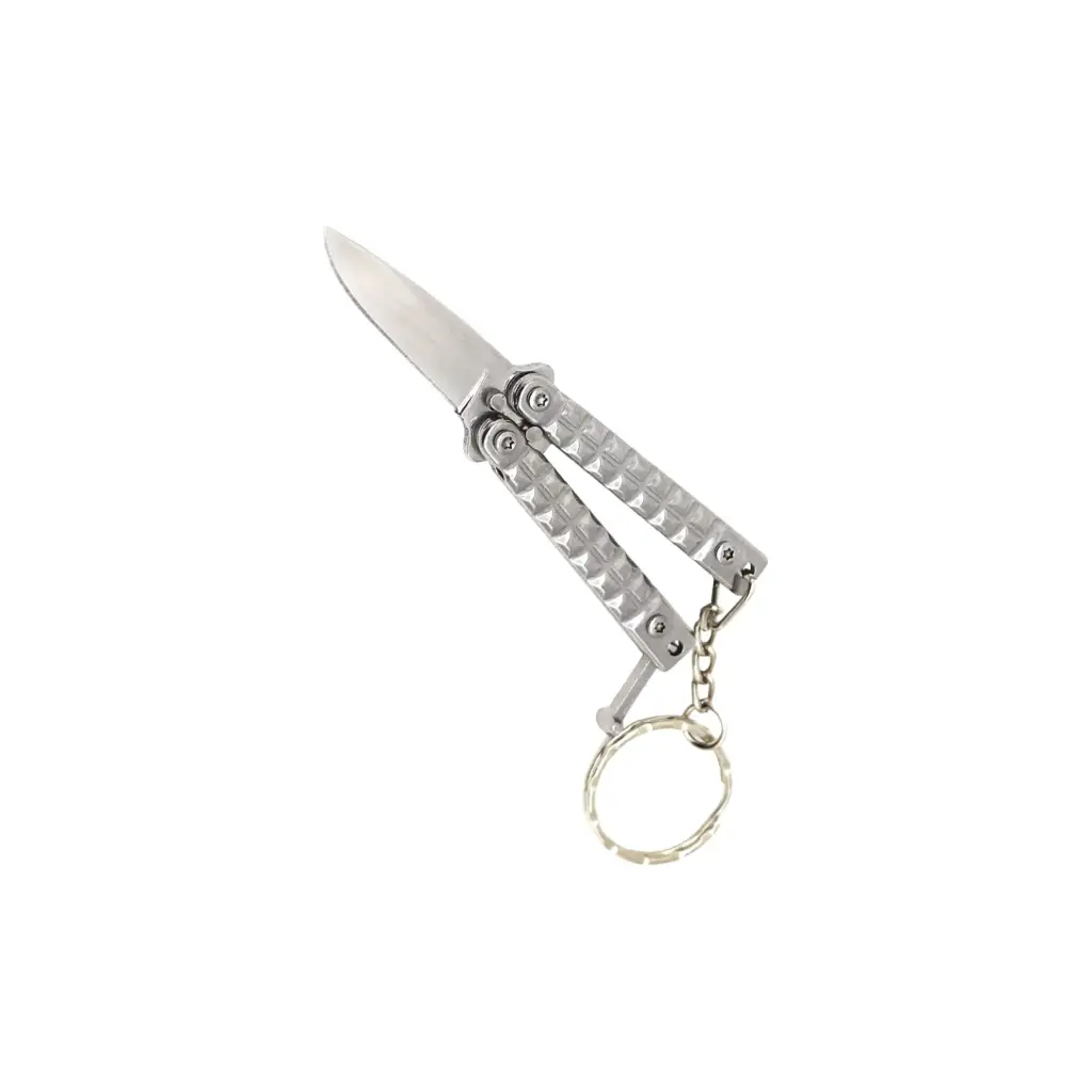 Micro Grid Quick-Flip Keychain Butterfly Knife - Satin Steel