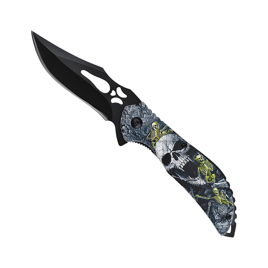 Toxic Warden Skull-Embossed Spring-Assisted Knife - Electric Yellow