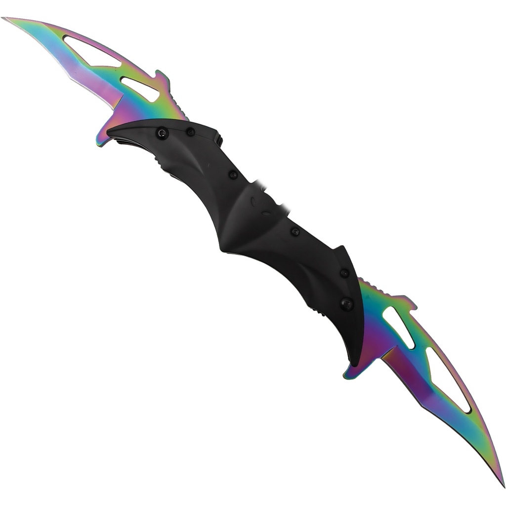 Winged Crusader Dual-Blade Assisted Opening Knife - Rainbow Steel