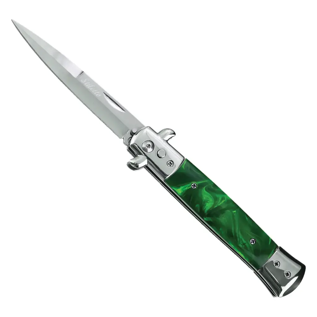 Emerald Quillon Quick-Deploy Stiletto Automatic Knife - Green Marble