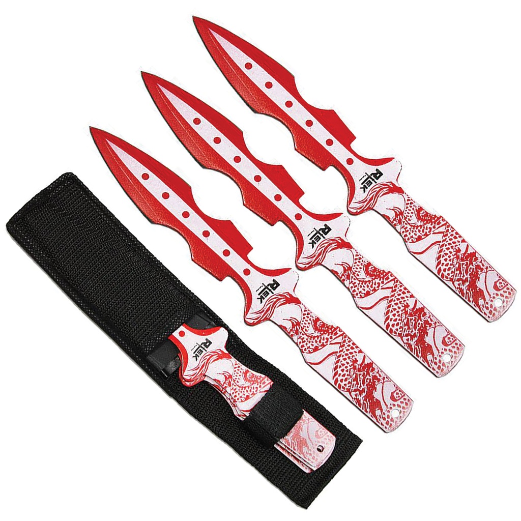Red Dragon Flight-Balanced Throwing Knife Set - Matte Red Steel