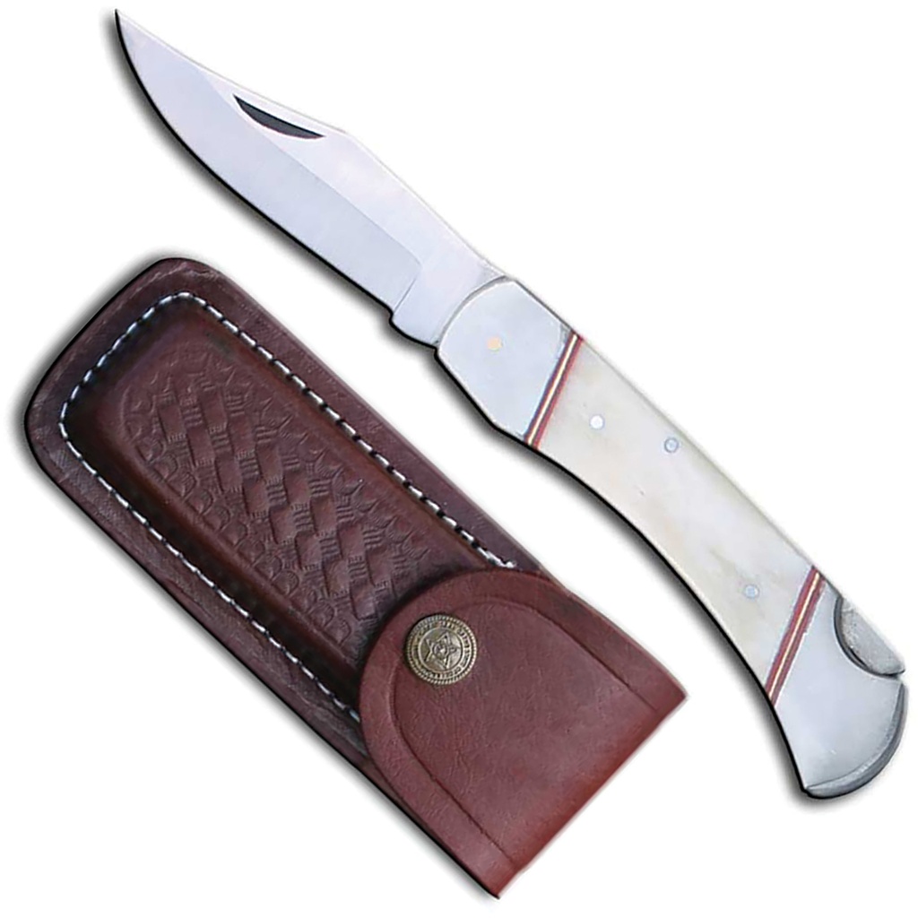 Frontier Heirloom Clip-Point Lockback Pocket Knife - White Bone