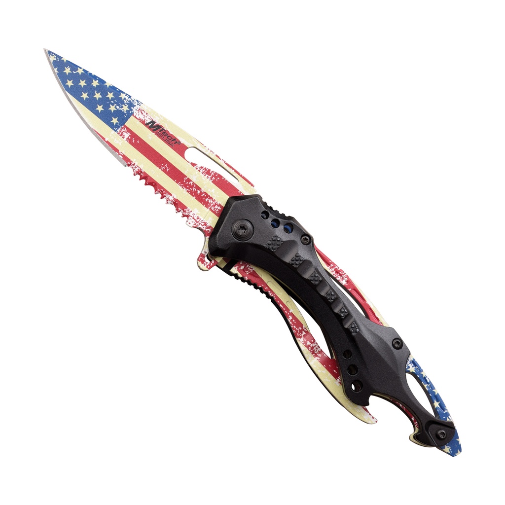 Patriot Edge Rapid-Deploy Spring Assisted Knife - USA Flag Aluminum