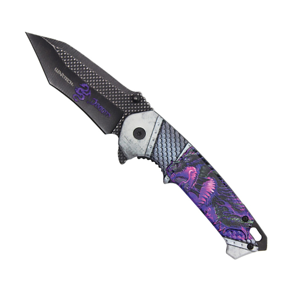 Mystic Dragon Quick-Strike Spring Assisted Knife - Stonewash Purple
