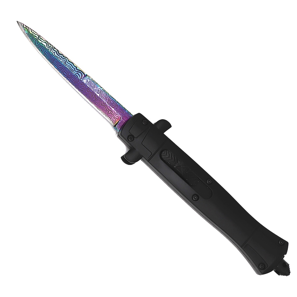 Prism Fang Dual-Edge OTF Knife - Rainbow Damascus