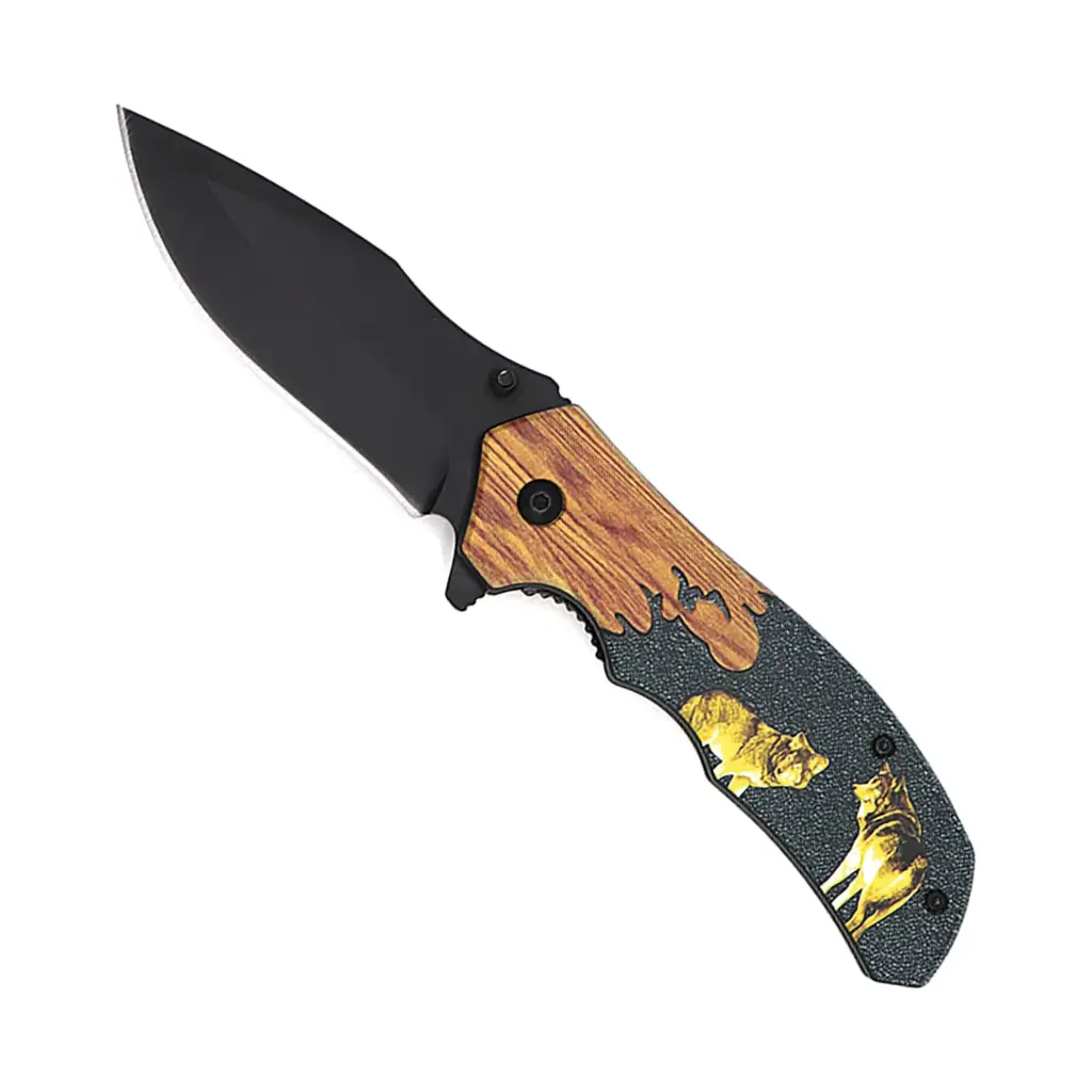 Alpha Howl Wilderness Wolf Spring Assisted Knife - Wood Handle