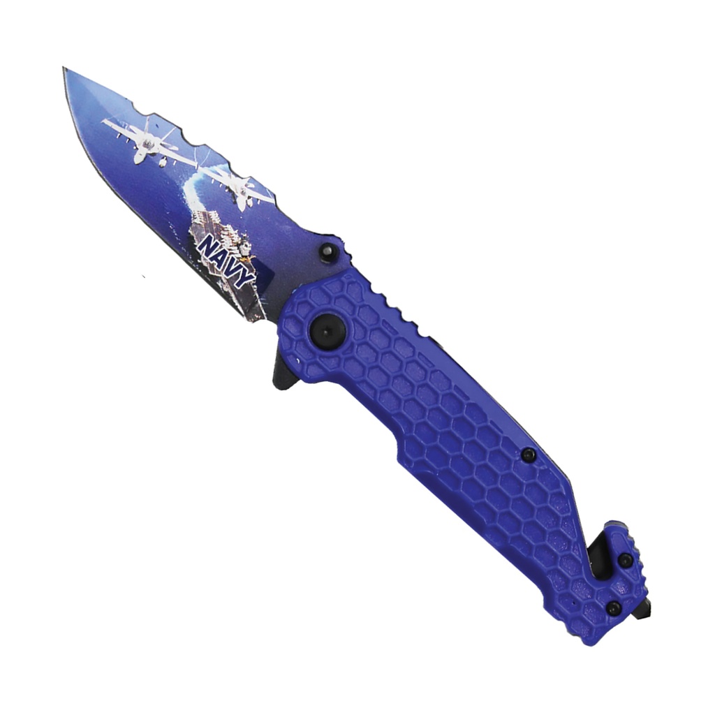 Honor Guard Navy Tribute Tactical Rescue Knife - Blue ABS