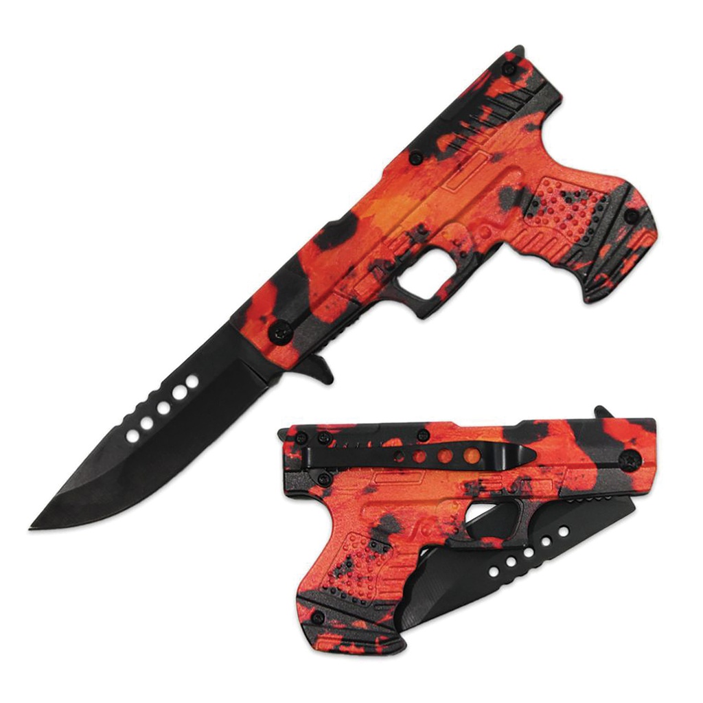 Trigger Camo Statement Assisted Opening Knife - Orange Gun Handle