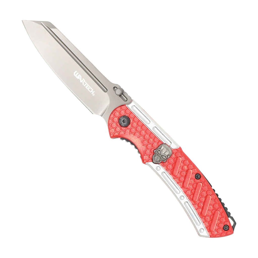 Crimson Reaper Skull-Assisted Pocket Knife - Red Aluminum