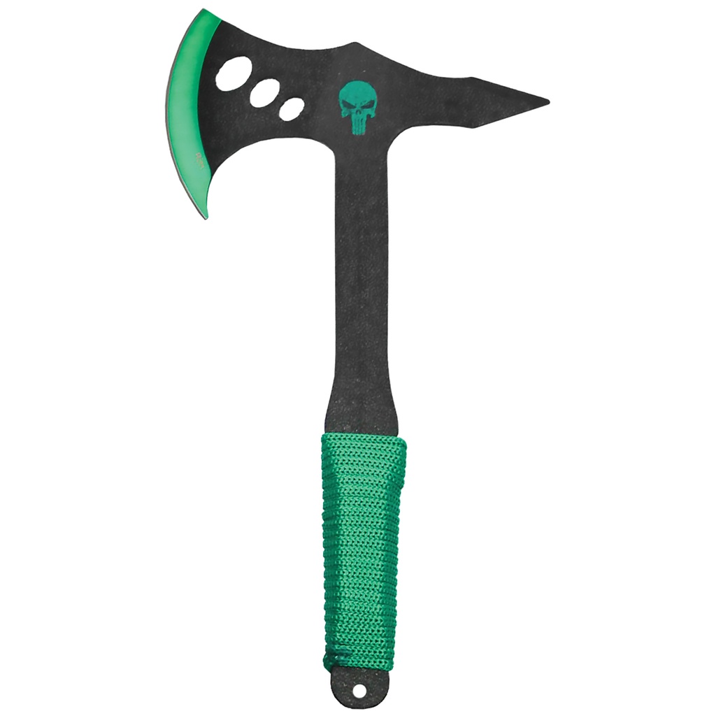 13.5IN GRN SKULL THROW AXE